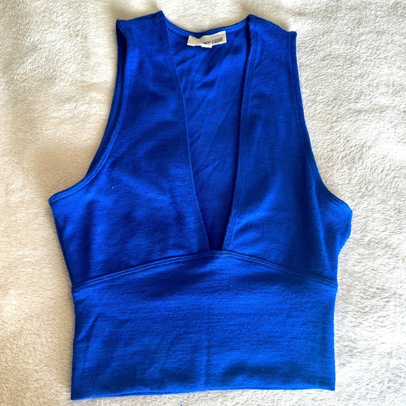 Aritzia Wilfred Free Women’s Valeria Plunge Neck Tank Top Electric Blue Size XXS - Picture 1 of 7